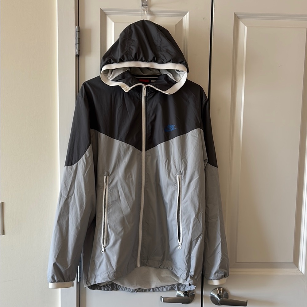 Nike Black and Gray Windbreaker with Hood and Smooth Finish